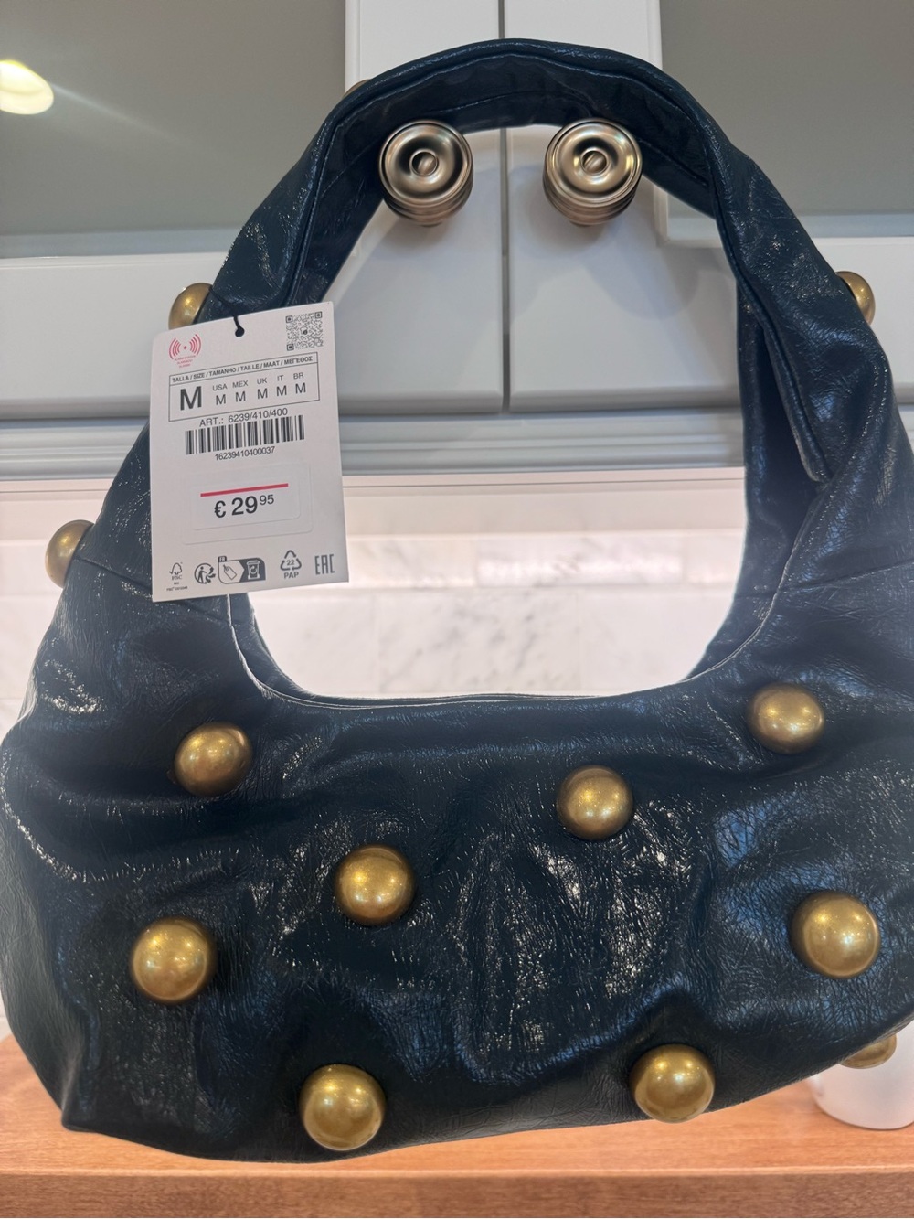 Zara blue  Shoulder Bag with Gold Studs - Picture 2 of 5